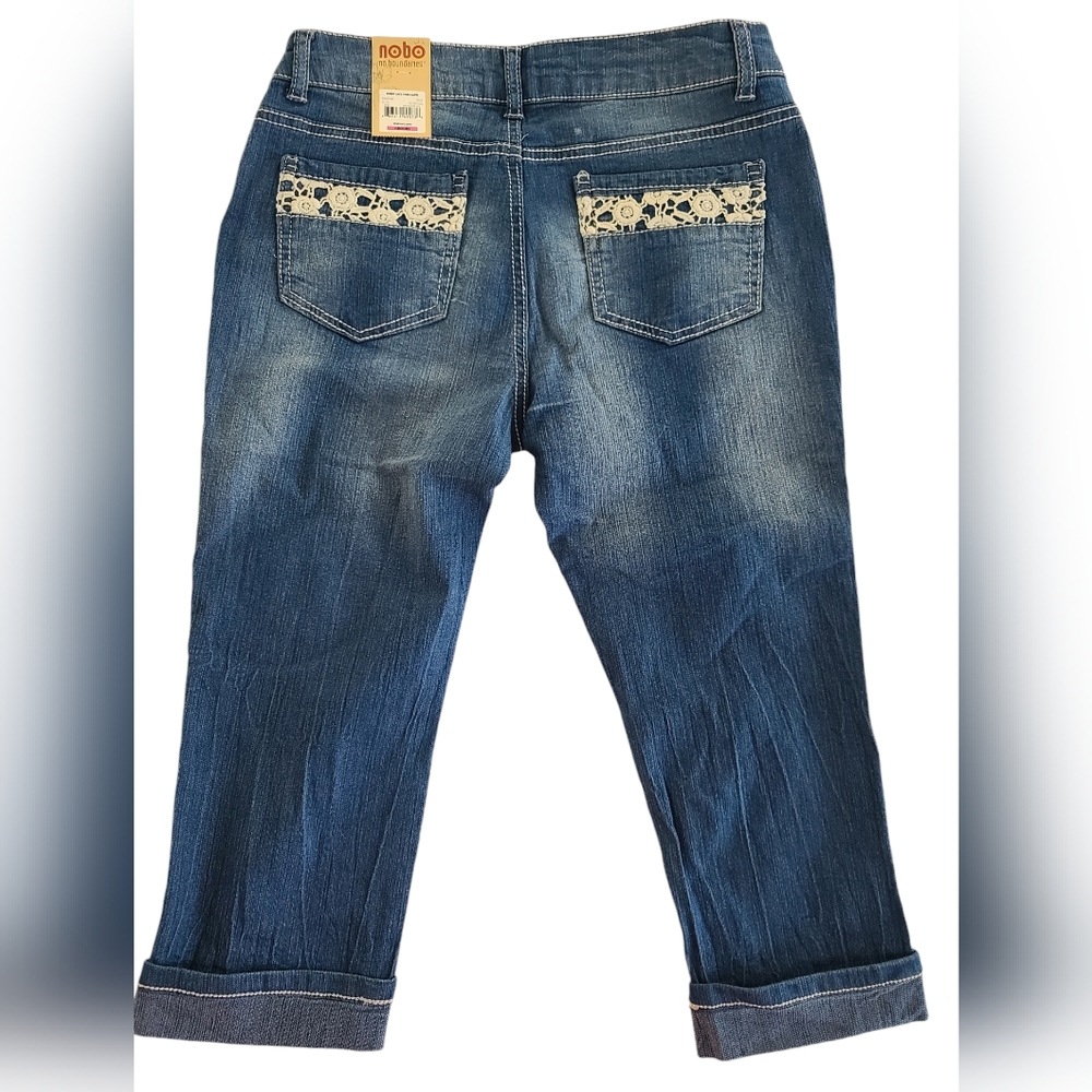 NOBO No Boundaries Lace Trim Capri Jeans Y2K Juniors Size 7 - Picture 2 of 4
